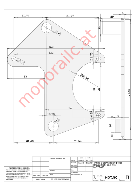 Dessin outil MOT. 1490 Dessin outil MOT. 1490