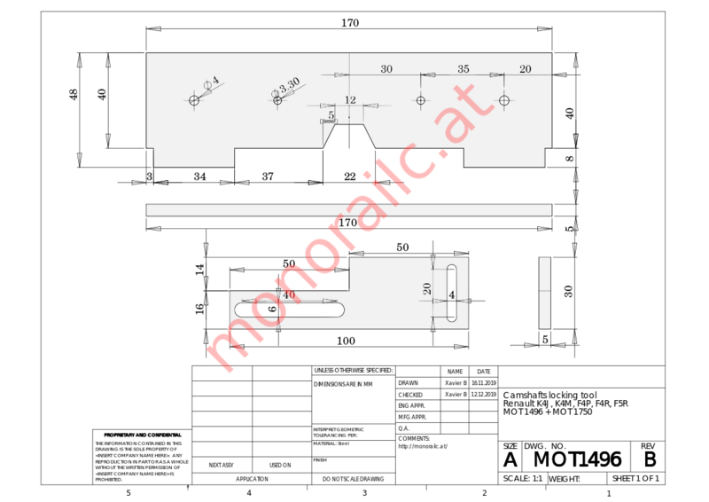 Dessin outil MOT. 1496 Dessin outil MOT. 1496