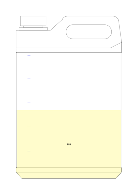 Jug partially filled with E85 Bidon partiellement rempli de E85