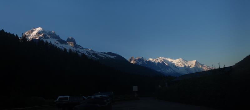 The view between Montroc and Argentière (Aiguille verte, Drus, Mont-Blanc)