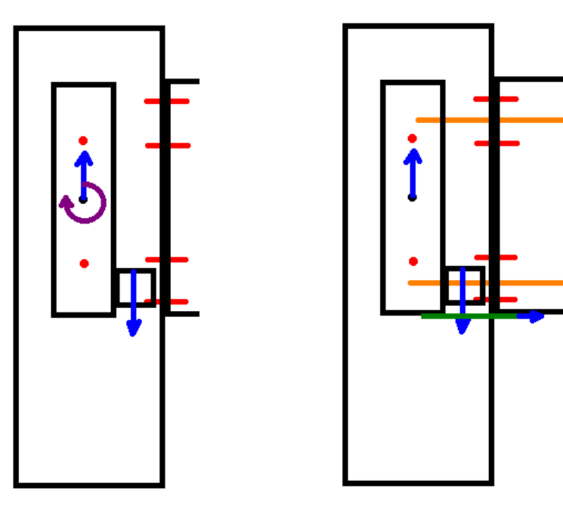 Schematics showing the wood screws in orange and the steel reinforcement in green
