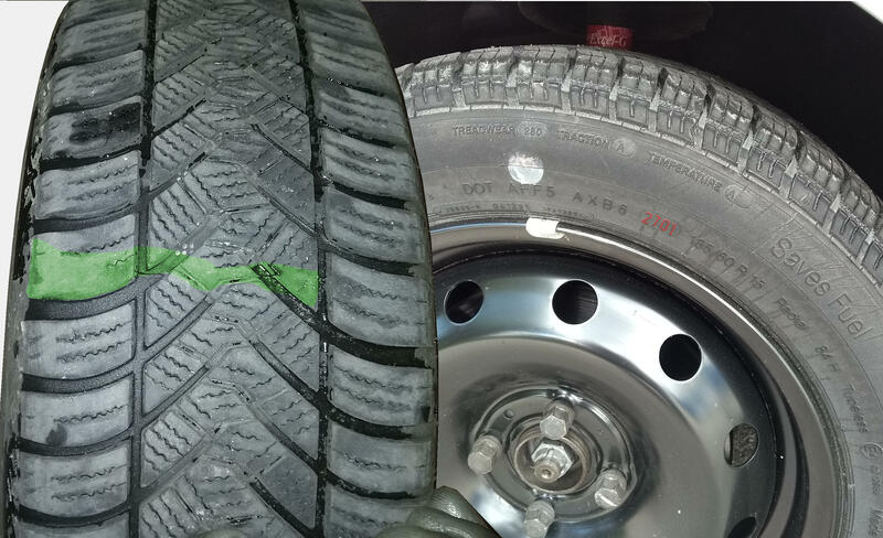 2021-06 1’200km with the spare wheel A full size spare made in 2001 was more trustworthy than a 3 years old Maxxis AP/WP (green area shows a flat spot, again…)