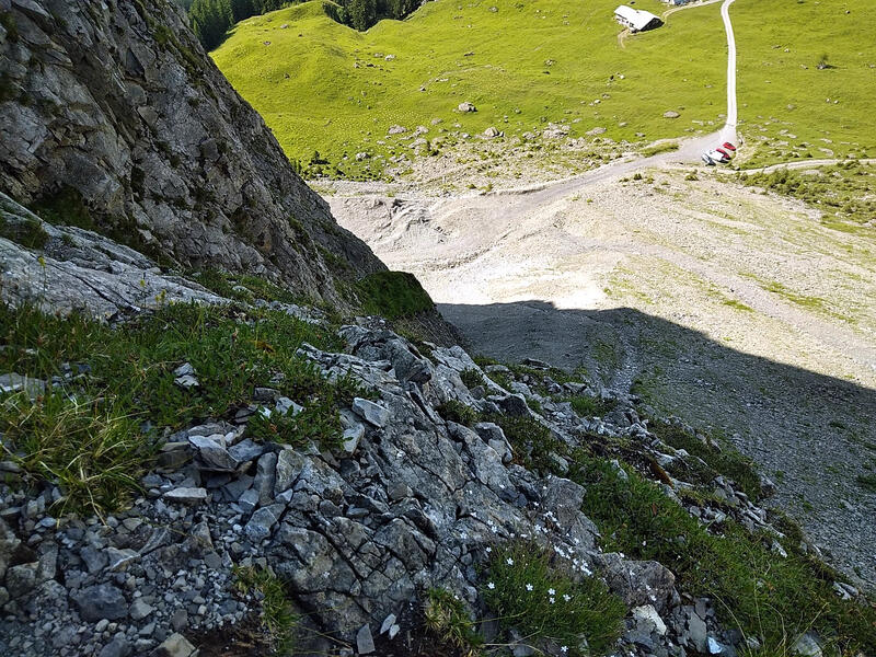 Cabin and cars are about 200m downhill