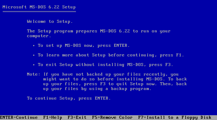 MS-DOS 6.2 installation Installation de MS-DOS 6.2