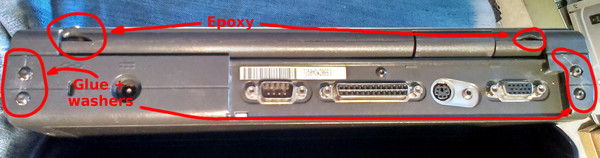 repaired hinges with epoxy Charnière réparées à l’époxy