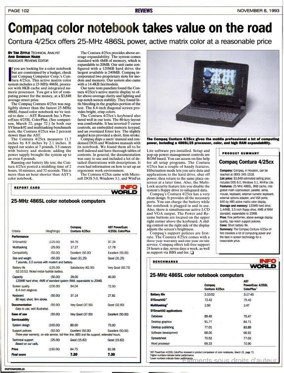 infoworld Compaq Contura 4/25CX review Article de Infoworld sur le Compaq Contura 4/25CX